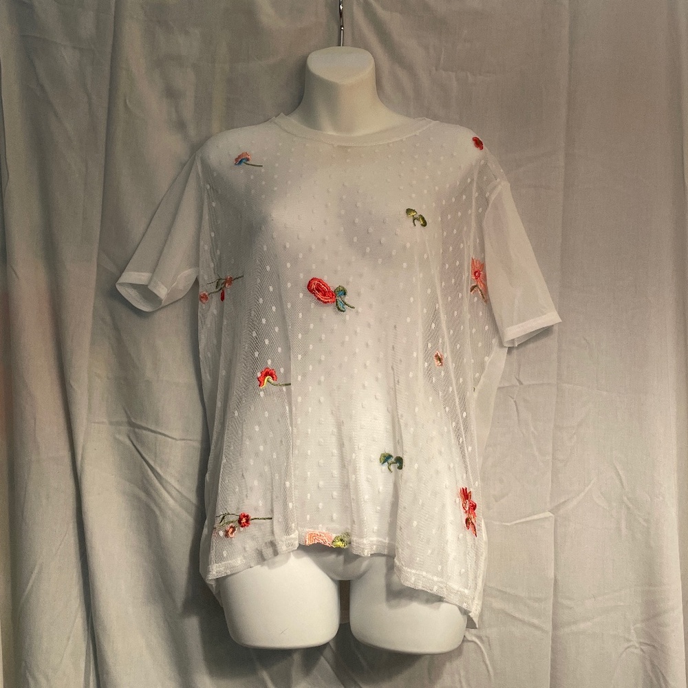 Boohoo Mesh White top, Size 12, Hardly Worn